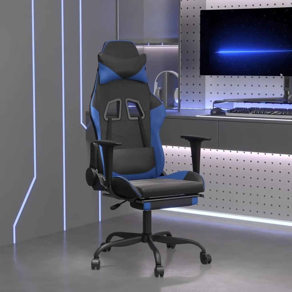 Καρέκλα Gaming Μασάζ Υποπόδιο Μαύρο/μπλε από Συνθετικό Δέρμα