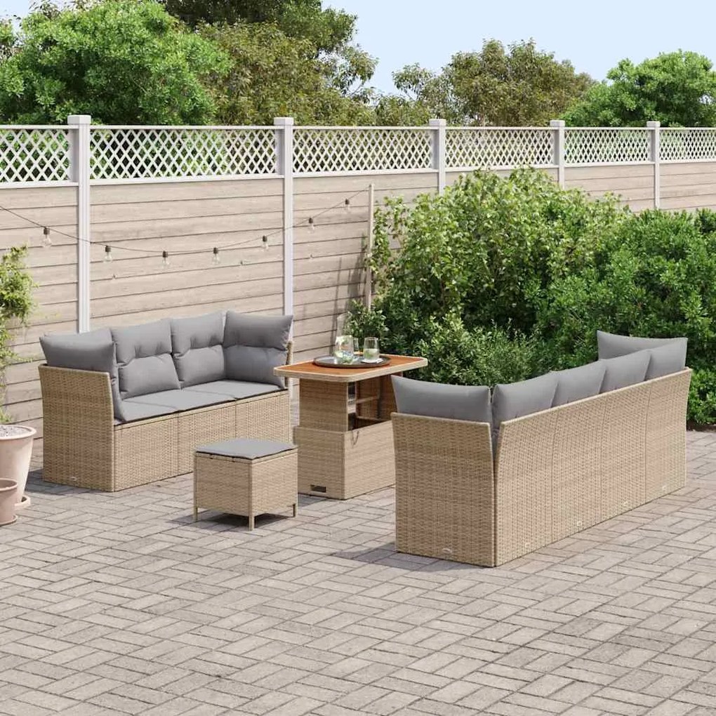 vidaXL Σετ Καναπέ Κήπου 10 pcs μπεζ και ανοιχτό γκρι 90 x 55 x 71 cm