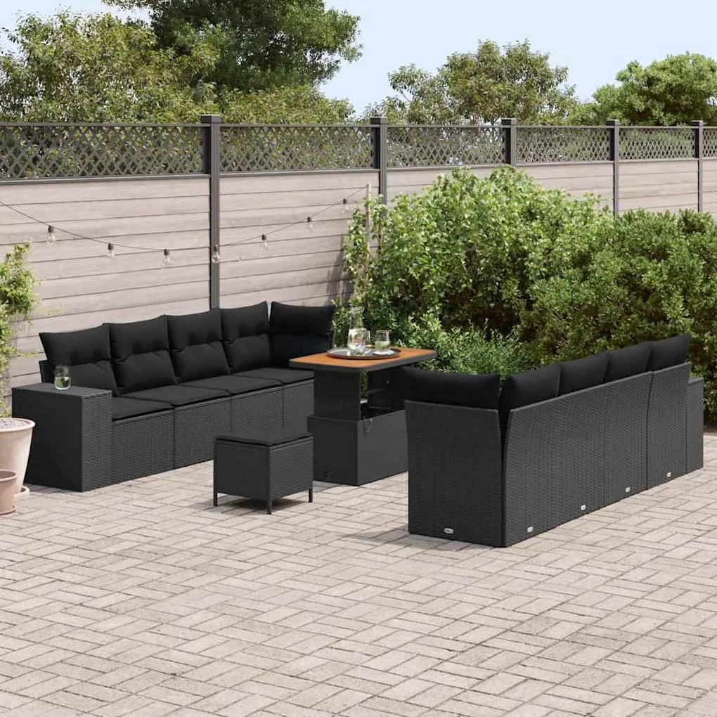 vidaXL Σετ Καναπέ Κήπου 11 pcs Μαύρο συνθετικό ρατάν