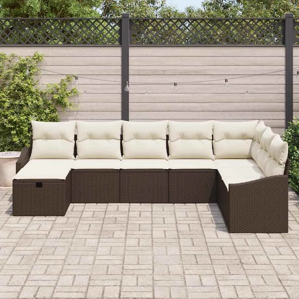 vidaXL Σετ Καναπέ Κήπου με μαξιλάρι 8 pcs Καφέ Πολυ ράταν