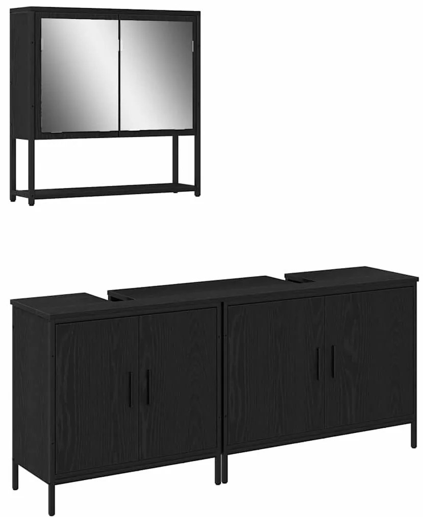 vidaXL Σετ Επίπλων Μπάνιου με ράφι 3 pcs Μαύρο Επεξεργασμένο ξύλο