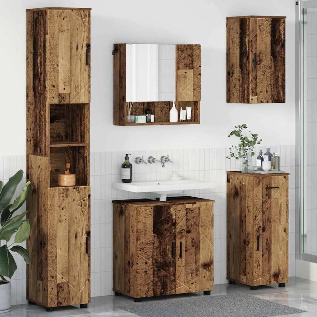 vidaXL Σετ Επίπλων Μπάνιου με πόρτα 5 pcs Παλαιό ξύλο 61 x 35 x 64 εκ.
