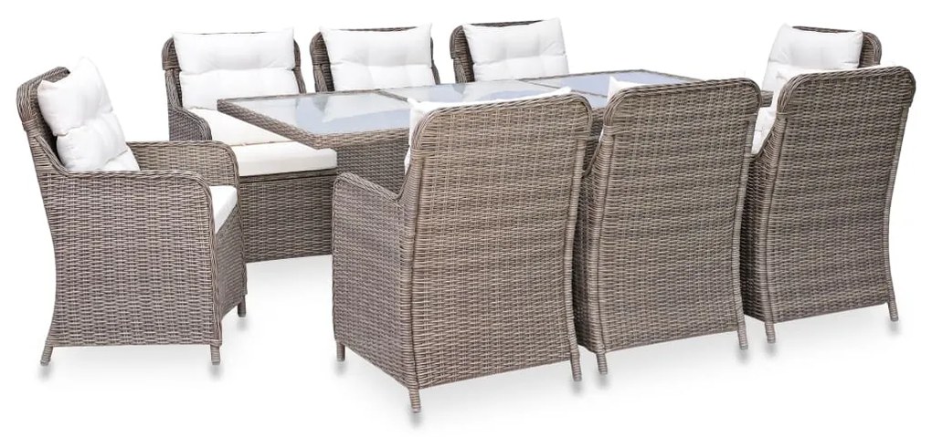 3057797 3057797 vidaXL 9 Piece Outdoor Dining Set Poly Rattan Brown (4x44148+310142) Καφέ, 1 Τεμάχιο