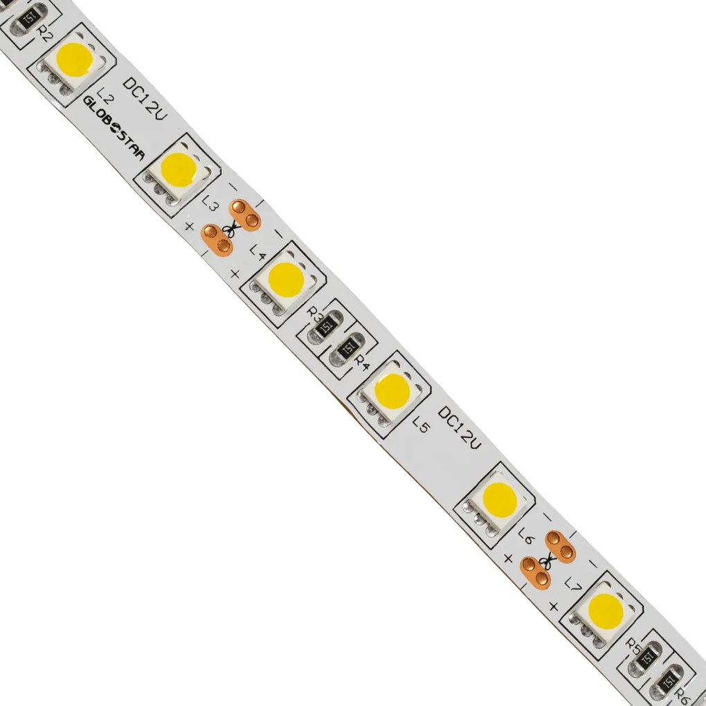 GloboStar® 70022 Ταινία LED SMD 5050 5m 14.4W/m 60LED/m 1584lm/m 120° DC 12V IP20 Θερμό Λευκό 3000K - 5 Χρόνια Εγγύηση