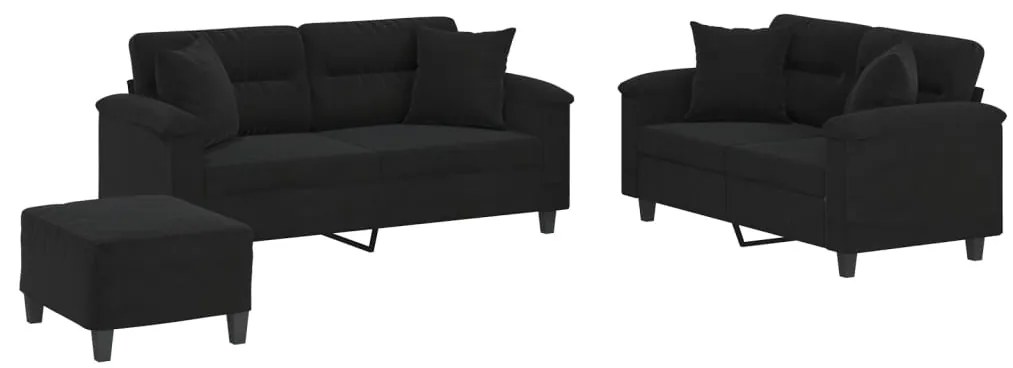 vidaXL Πολυθρόνες Σετ 3 Τεμ. Μαύρες από Ύφασμα Μικροϊνών με Μαξιλάρια