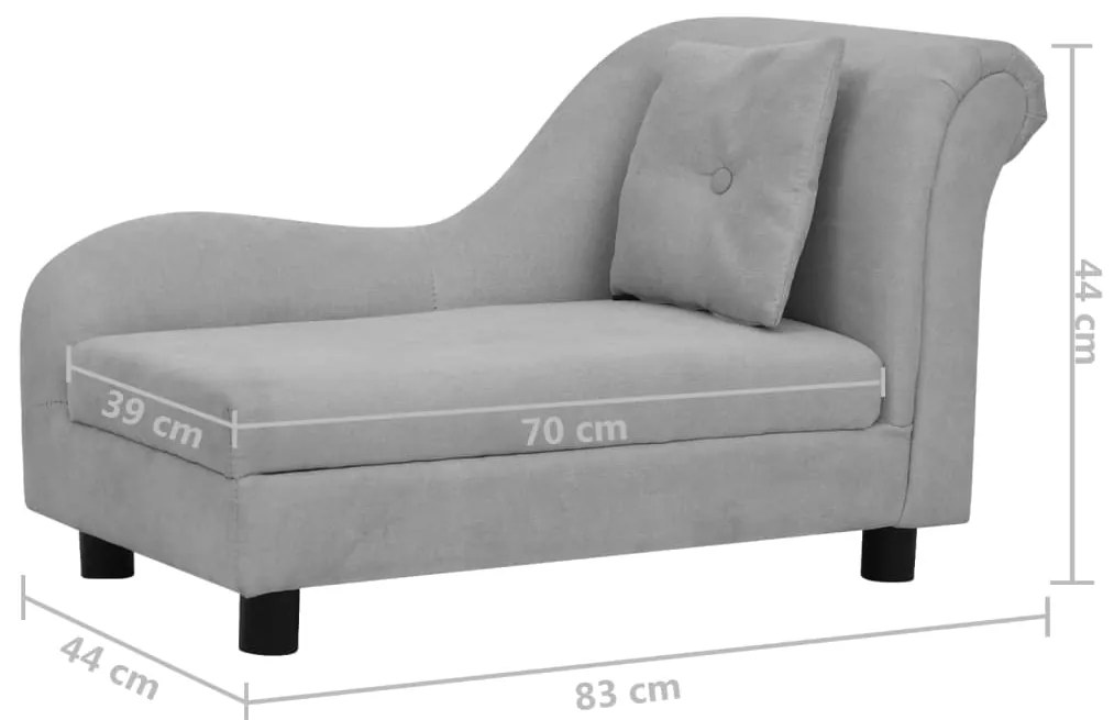 Καναπές - Κρεβάτι Σκύλου με Μαξιλάρι Γκρι 83x44x44 εκ. Βελουτέ - Γκρι