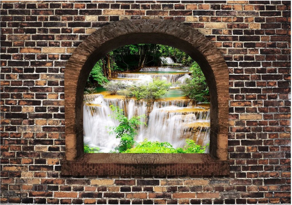 Αυτοκόλλητη φωτοταπετσαρία - Stony Window: Waterfalls - 147x105