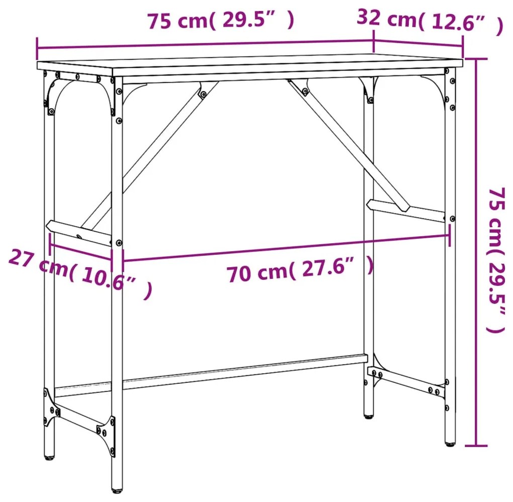 Τραπέζι Κονσόλα Καπνιστή Δρυς 75x32x75 εκ. Επεξεργ. Ξύλο - Καφέ