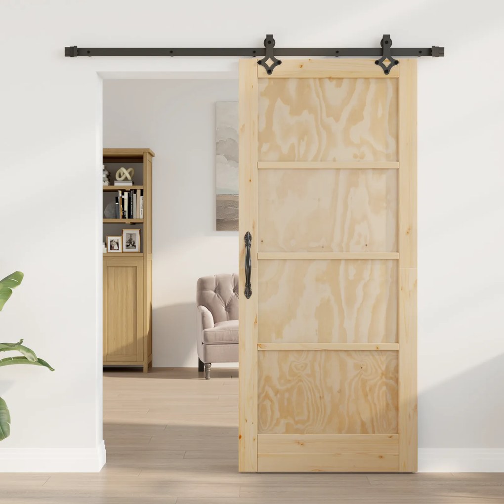 vidaXL Συρόμενη Πόρτα με Σετ Εξαρτημάτων 86x198.5 εκ. Μασίφ Ξύλο Πεύκου
