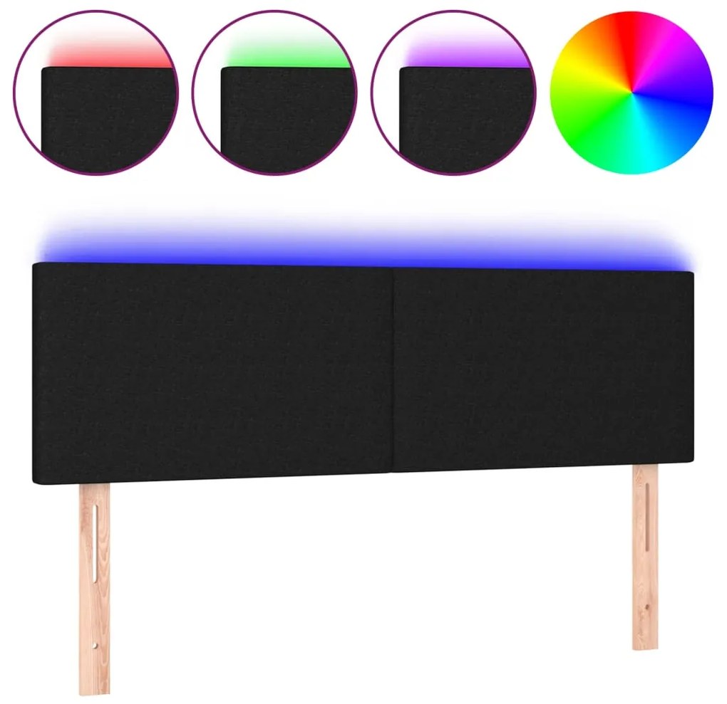 vidaXL Κεφαλάρι Κρεβατιού LED Μαύρο 144x5x78/88 εκ. Υφασμάτινο