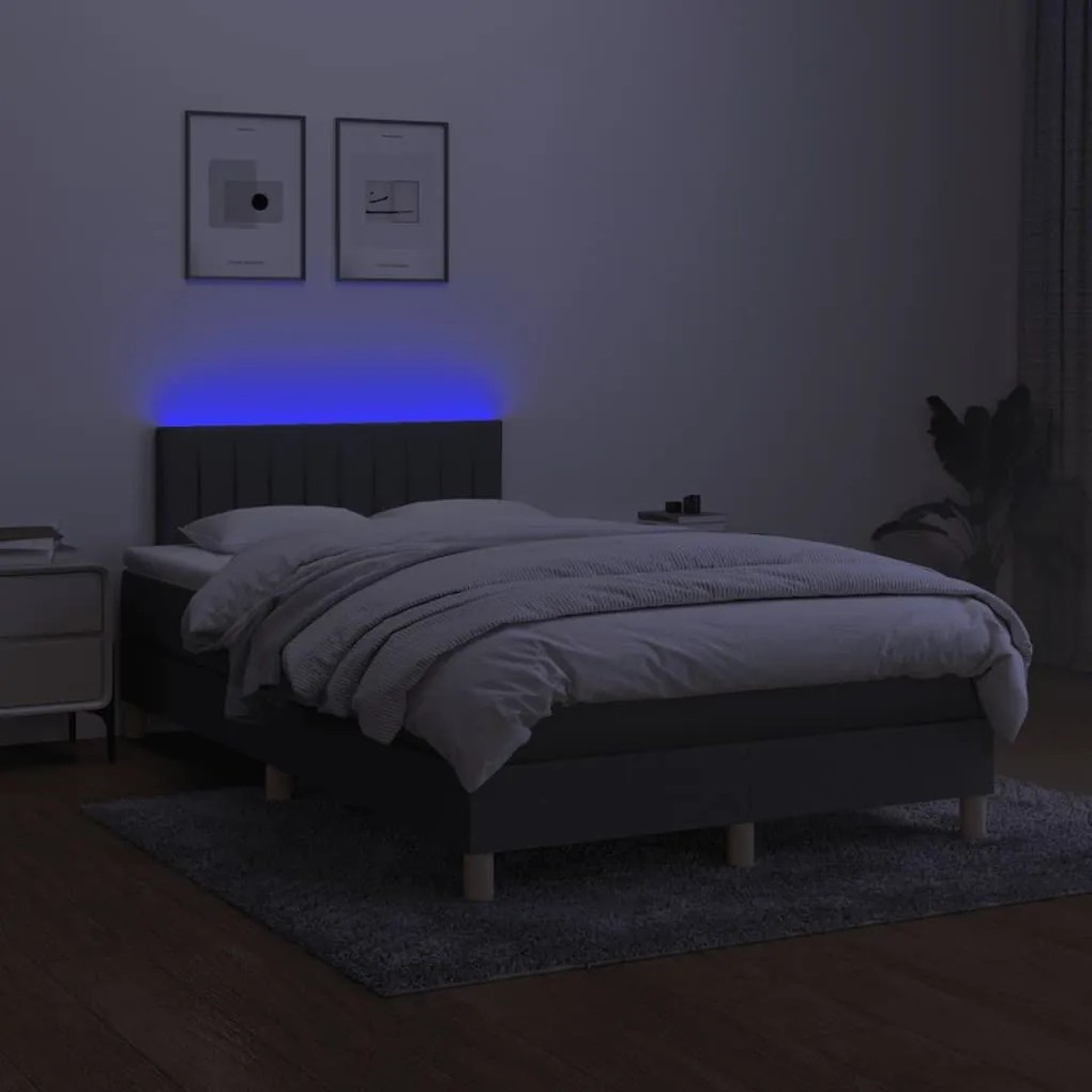 Κρεβάτι Boxspring με Στρώμα &amp; LED Σκ.Γκρι 120x190εκ. Υφασμάτινο - Γκρι