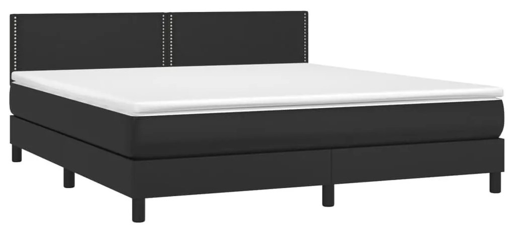 Κρεβάτι Boxspring με Στρώμα &amp; LED Μαύρο 180x200 εκ. Συνθ. Δέρμα - Μαύρο