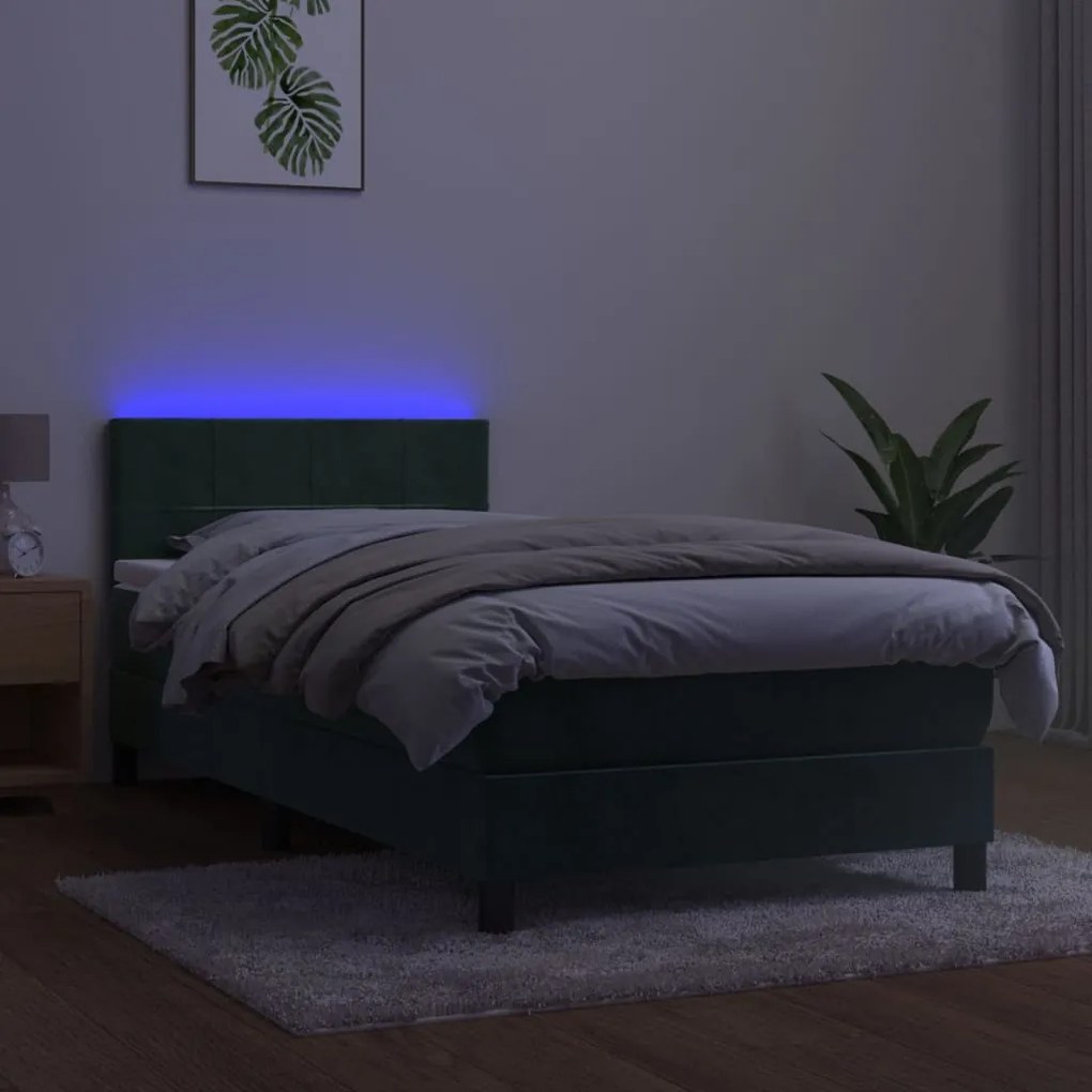 ΚΡΕΒΑΤΙ BOXSPRING ΜΕ ΣΤΡΩΜΑ &amp; LED ΣΚ. ΠΡΑΣΙΝΟ 80X200 ΕΚ ΒΕΛΟΥΔΟ 3134372