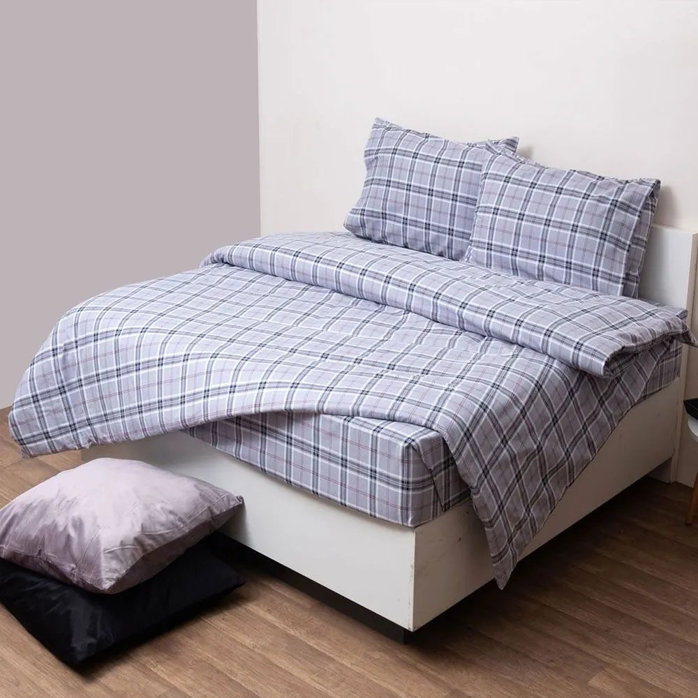 Σεντόνια 2548 Φανελένια (Σετ 4τμχ) Grey Viopros Queen Size 230x275cm 100% Βαμβάκι