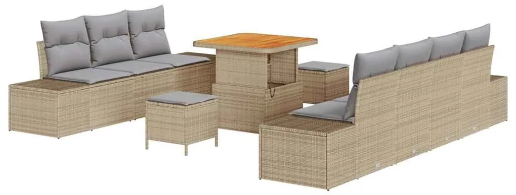 vidaXL Σετ Καναπέ Κήπου με μαξιλάρι 10 pcs Μπεζ Πολυ ράταν