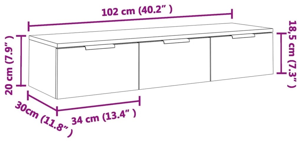 Ντουλάπι Τοίχου Γκρι Sonoma102x30x20εκ. Επεξεργασμένο Ξύλο - Γκρι