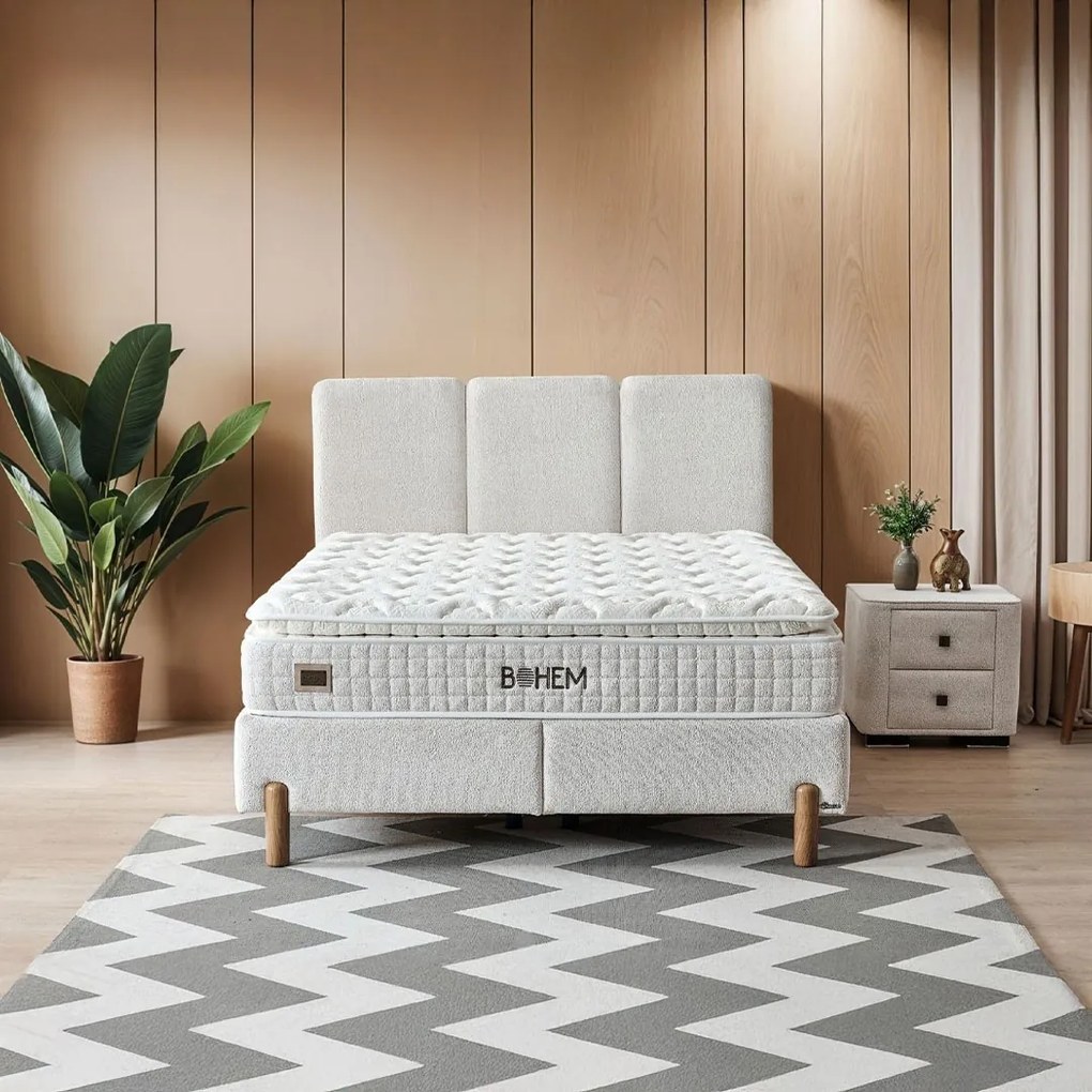 Επενδυμένο Κρεβάτι BOHEM Διπλό με Αποθηκευτικό χώρο και Ανατομικό Στρώμα Μπέζ 160x200εκ. 160x200x123 εκ.