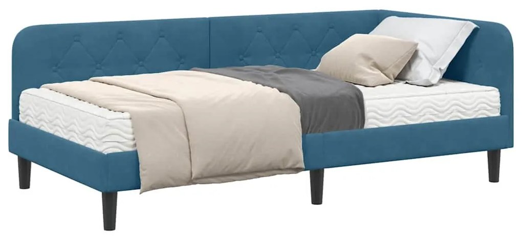 vidaXL Κρεβάτι Γωνίας με στρώμα με κεφαλάρι Μπλε 90 x 190 cm Βελούδο