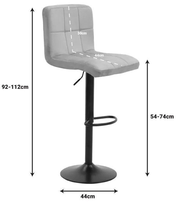 Σκαμπό μπαρ Remina πτυσσόμενο μαύρο βελούδο-βάση μαύρο μέταλλο 44x44x112εκ 2αδα 44x44x112 εκ.