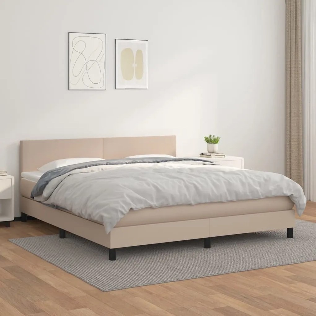 Κρεβάτι Boxspring με Στρώμα Καπουτσίνο 160x200εκ.από Συνθ.Δέρμα