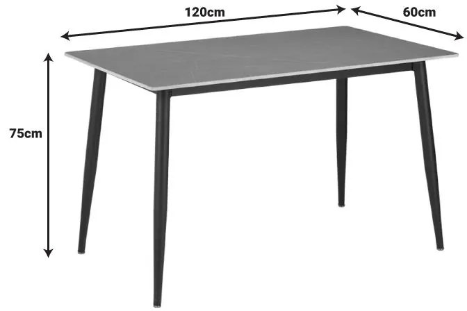 Τραπεζαρία Gustas-Bella A σετ 5τμχ γκρι μαρμάρου sintered stone-μαύρο μέταλλο 120x60x75εκ 120x60x75 εκ.