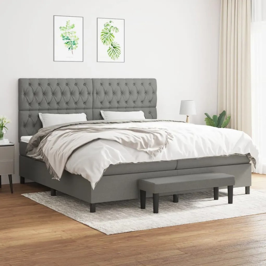 vidaXL Κρεβάτι Boxspring με Στρώμα Σκούρο Γκρι 200x200 εκ. Υφασμάτινο