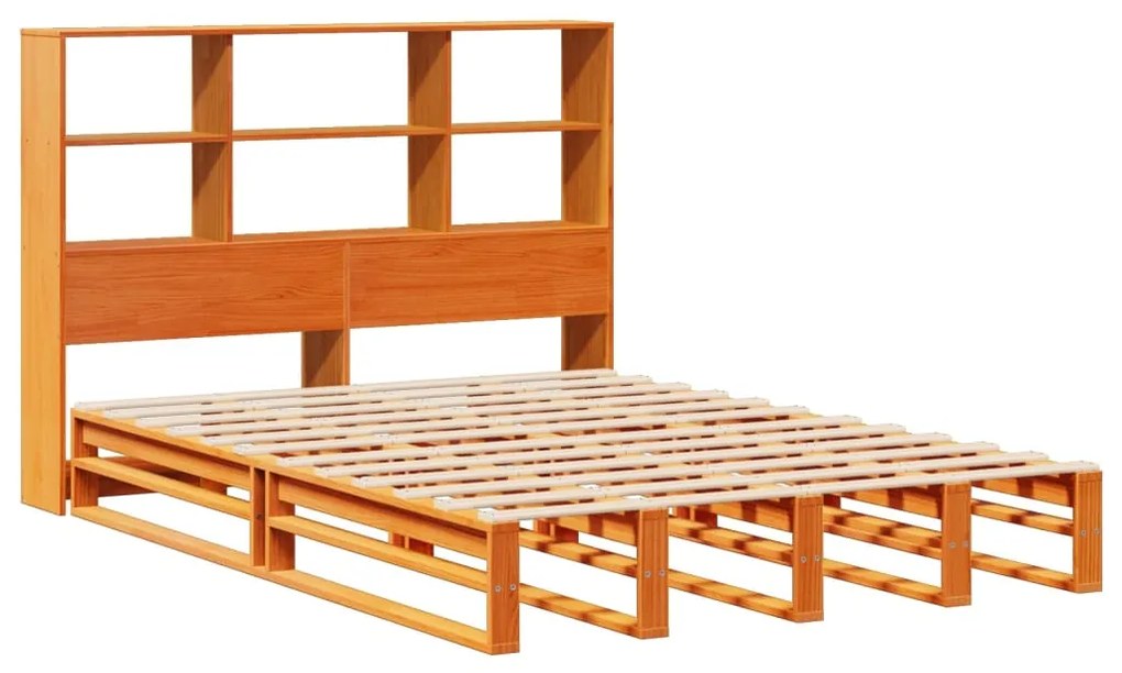 Κρεβάτι Βιβλιοθήκη Χωρίς Στρώμα Καφέ 120x190 εκ Μασίφ Πεύκο - Καφέ