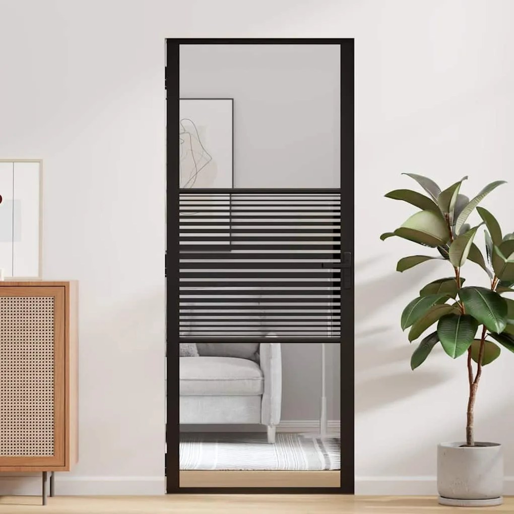 vidaXL Γυάλινη πόρτα Ριγέ Μαύρο 76 x 3.5 x 201.5 εκ Αλουμίνιο