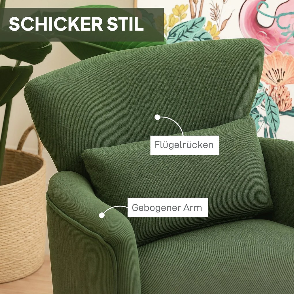 HOMCOM Μοντέρνα Πολυθρόνα, Ενισχυμένη Πολυθρόνα με Μαξιλάρι Οσφυϊκής Μοίρας, Πράσινο