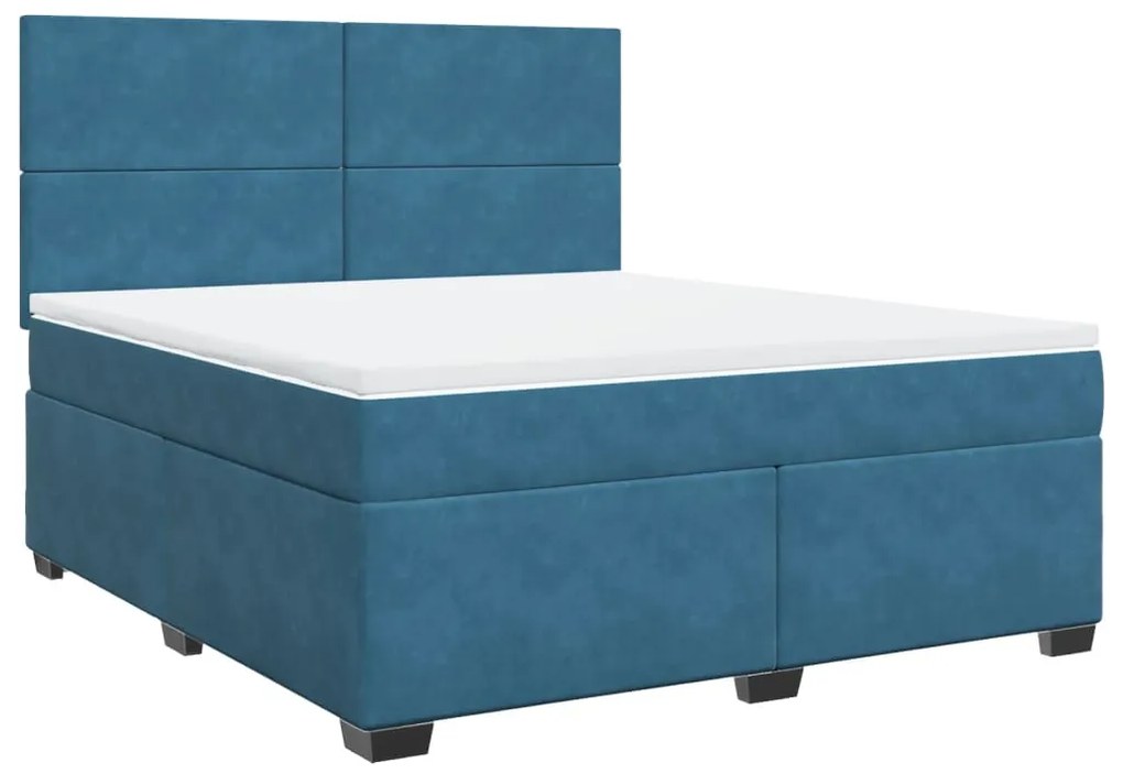 vidaXL Κρεβάτι Boxspring με Στρώμα Μπλε 180x200 εκ. Βελούδινο