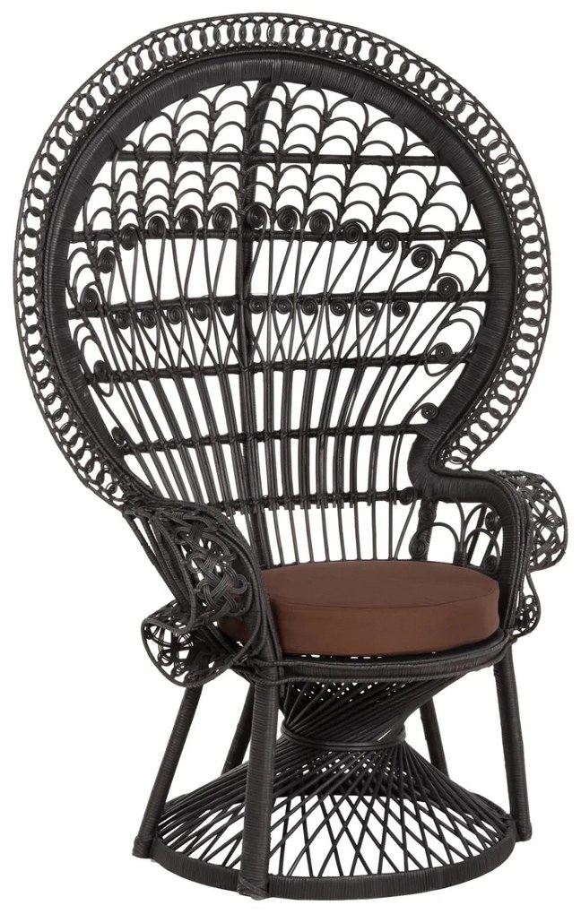 Καρέκλα - Πολυθρόνα ROYAL PEACOCK C9342.03 Μαύρο Rattan με Καφέ Μαξιλάρι 114x72x150Yεκ. 114x72x150 εκ.