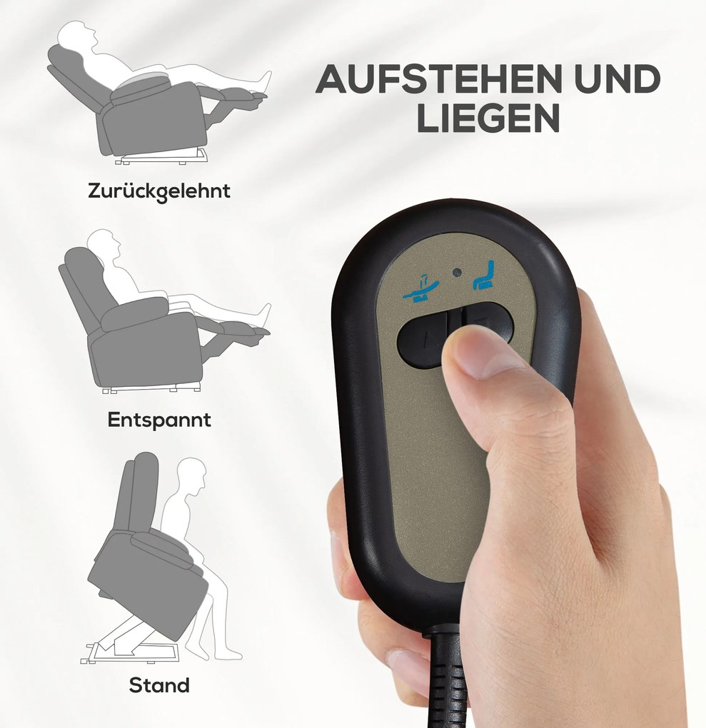 Πολυθρόνα HOMCOM με υποβοήθηση ανύψωσης, ρυθμιζόμενη πλάτη/υποπόδιο, έως 120 kg, 66 x 90 x 96 cm, Γκρι