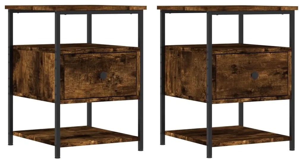 vidaXL Κομοδίνα 2 τεμ. Καπνιστή Δρυς 40 x 42 x 56 εκ. Επεξεργ. Ξύλο