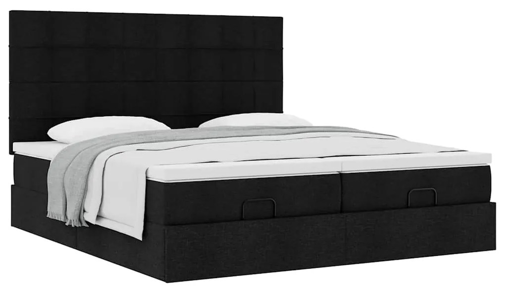 vidaXL Οθωμανικό κρεβάτι με στρώματα Μαύρο 180x200cm Ύφασμα