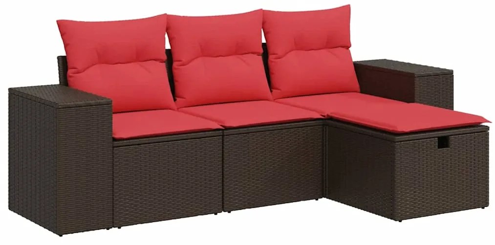 vidaXL Σαλόνι Κήπου Σετ 4 Τεμαχίων Καφέ Συνθετικό Ρατάν με Μαξιλάρια