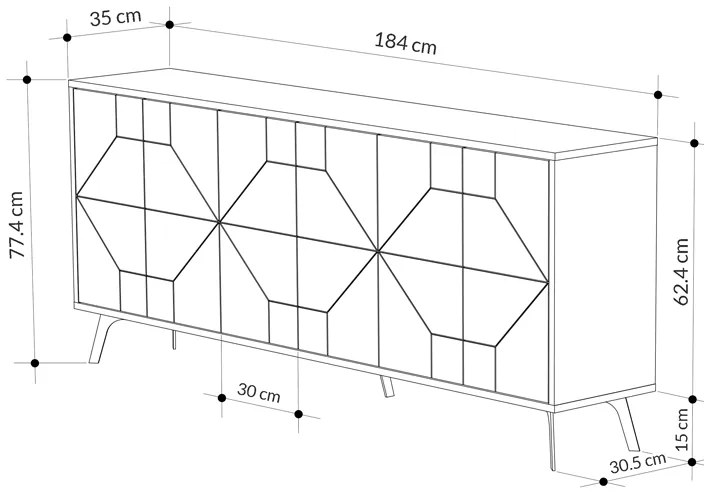 Μπουφές Dune Megapap χρώμα ανθρακί 184x35x77,4εκ.