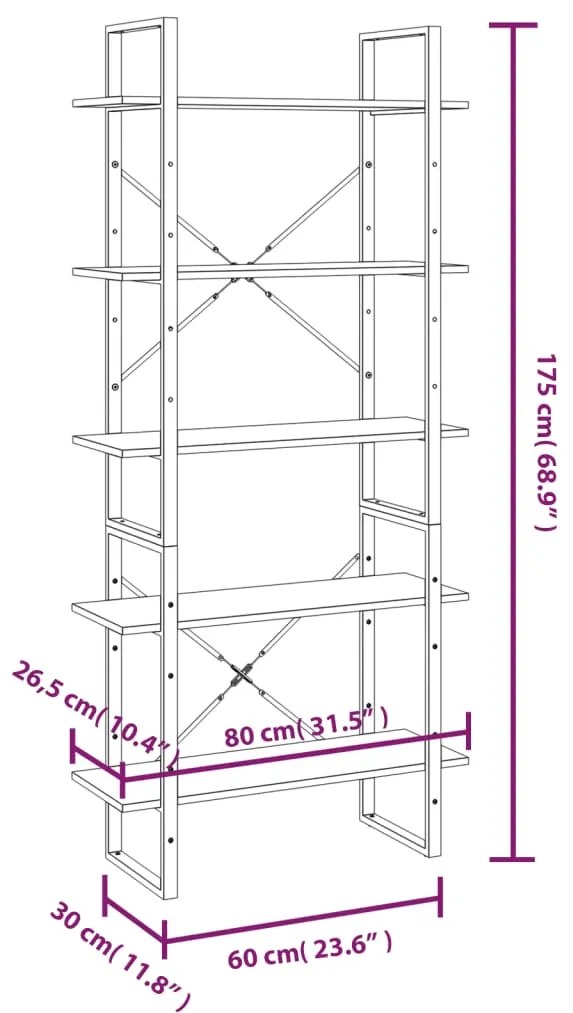 Βιβλιοθήκη με 5 Ράφια Γκρι Sonoma 80x30x175 εκ. Επεξεργ. Ξύλο - Γκρι