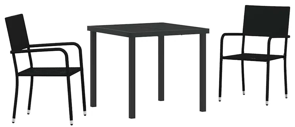 vidaXL Σέτ φαγητού για κήπο με μαξιλάρι 3 pcs Μαύρο συνθετικό ρατάν