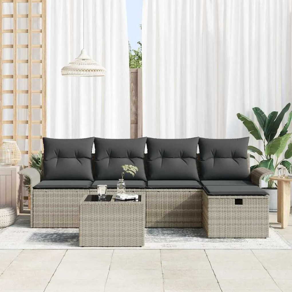 vidaXL Σετ Καναπέ Κήπου με μαξιλάρι 6 pcs Ανοιχτό γκρι συνθετικό ρατάν