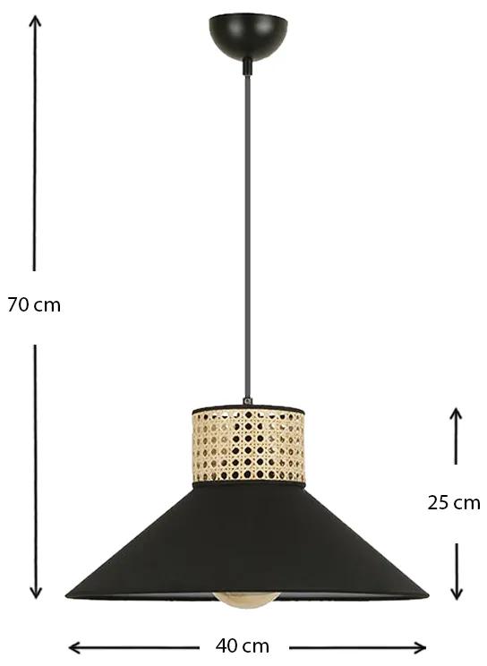 Φωτιστικό οροφής Nebraska Megapap Ε27 μεταλλικό - ρατάν μονόφωτο χρώμα μαύρο Φ40x70εκ. - Ύφασμα - GP031-0096,1
