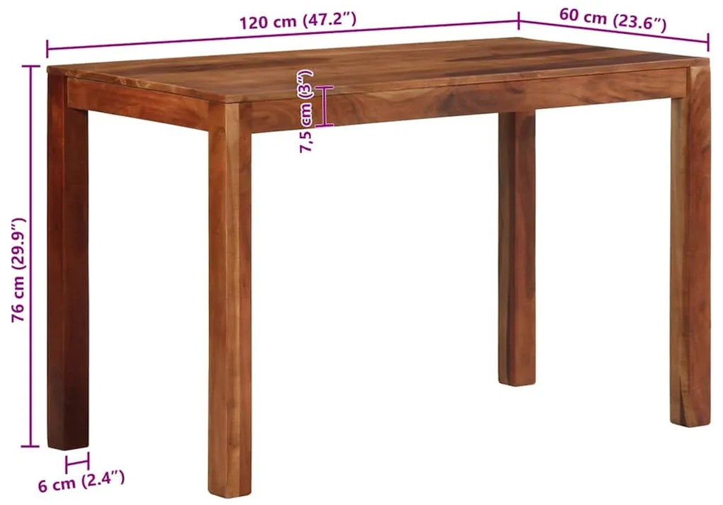 Τραπεζαρία 120 x 60 x 76 εκ. από Μασίφ Ξύλο ακακίας - Καφέ