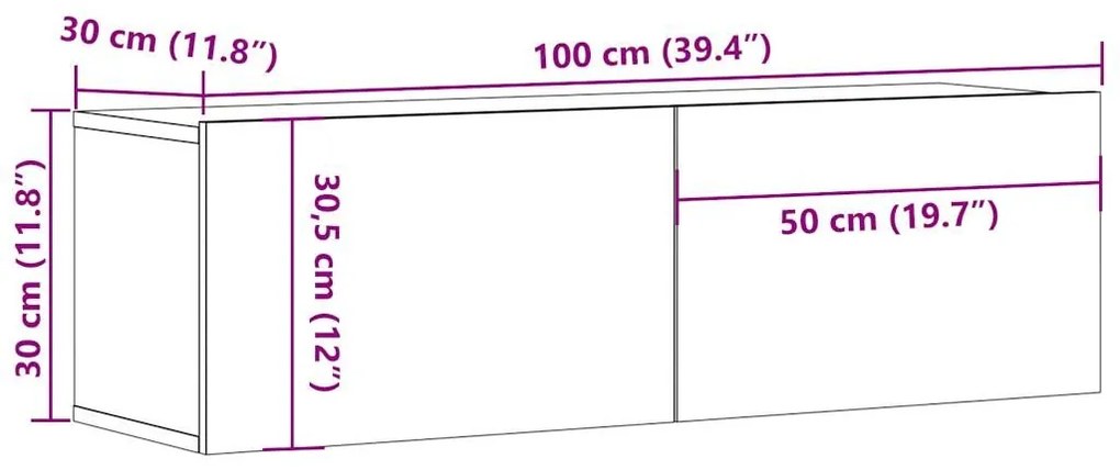 Ντουλάπι Τηλεόρασης Τοίχου Παλιό Ξύλο 100x30x30 εκ Επ. Ξύλο - Καφέ