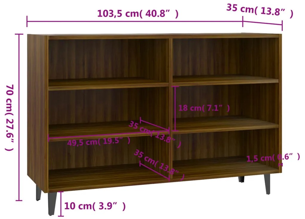 vidaXL Ραφιέρα Καφέ Δρυς 103,5 x 35 x 70 εκ. από Επεξεργ. Ξύλο