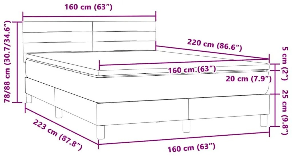 Κρεβάτι Boxspring με Στρώμα Ανοιχτό Γκρι 160x220 εκ. Βελούδινο - Γκρι