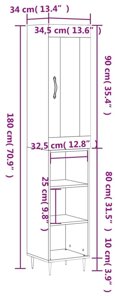 Μπουφές Sonoma Γκρι 34,5 x 34 x 180 εκ. από Επεξεργασμένο Ξύλο - Γκρι