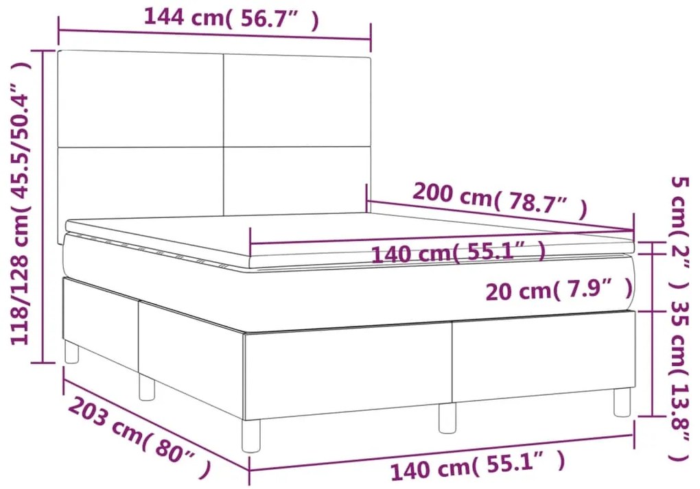 vidaXL Κρεβάτι Boxspring με Στρώμα Ροζ 140x200 εκ. Βελούδινο