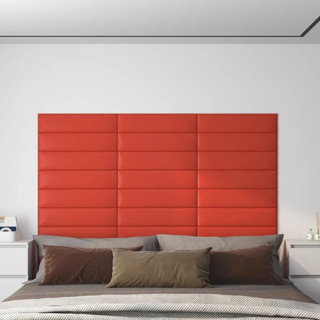 vidaXL Πάνελ Τοίχου 12 τεμ. Κόκκινα 60x15 εκ. 1,08 μ² Συνθ. Δέρμα