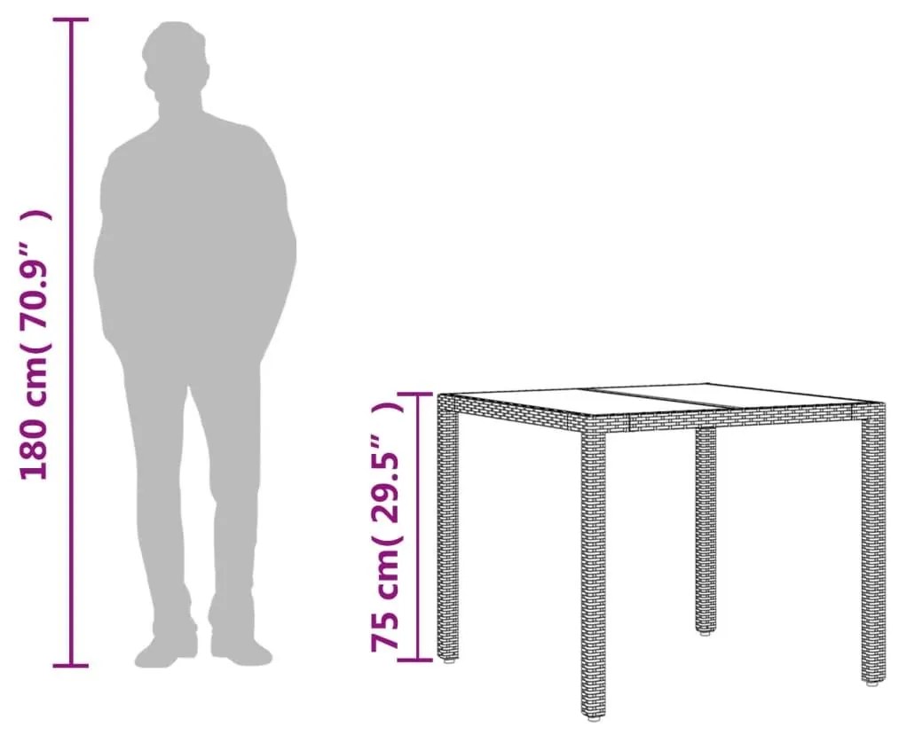 Τραπέζι Κήπου Γυάλινη Επιφάνεια Μπεζ 90x90x75 εκ. Συνθ. Ρατάν - Μπεζ