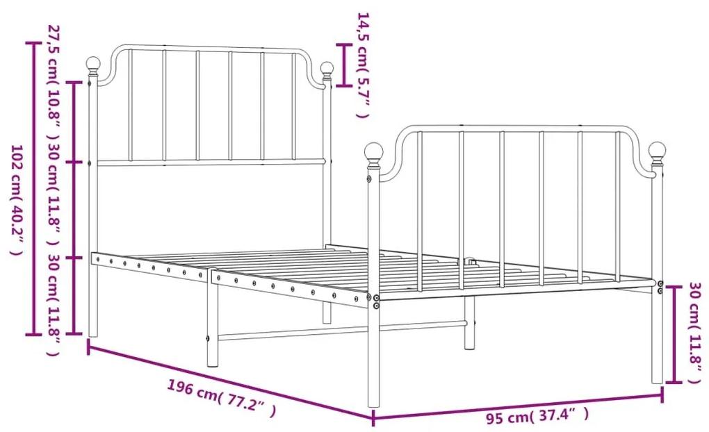 Πλαίσιο Κρεβατιού με Κεφαλάρι/Ποδαρικό Μαύρο 90x190 εκ. Μέταλλο - Μαύρο
