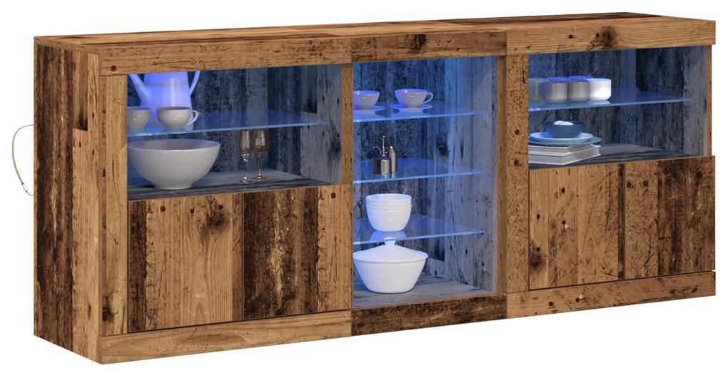 vidaXL Μπουφές με LED φώτα Παλιό ξύλο 162x37x67 εκ. Κατασκευασμένο ξύλο